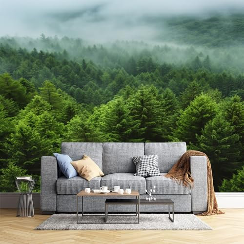 JEDTAKCT 260X175Cm Seidetapete Natürlicher Waldtapete Elegance Tapete Im Grüne Landschaft Design Tapete Wandtapete Wohnzimmer Schlafzimmer Flur Strukturtapete