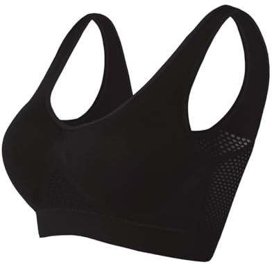 Memoryee Vadderad sport-BHS dam medelstort grepp stora storlekar för stora bröst push-up sömlös andas för yoga löpning crop top, svart, 6XL