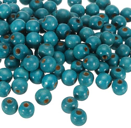QUARKZMAN 200 Stk. Großloch-Holzperlen Haarzopfperlen, Unvollendete natürliche Fassholz-Abstandshalterperlen für Bastelarbeiten Haar Makramee-Schmuckherstellung, Blau (14 x 13mm, 5mm Loch)
