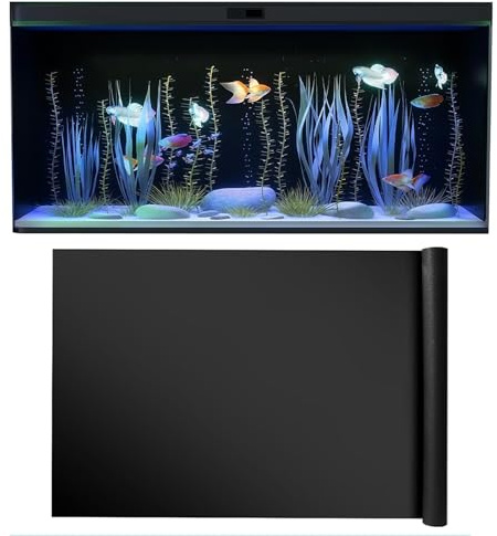 NEWHE Selbstklebende Aquarium Hintergrundfolie Schwarz 40x200cm | PET- Aquarium Rückwand mit Glatte Oberfläche | Zuschneidbare Aquarium Rückwandfolie | Aquarium Folie Rückwand Keine Verblassung