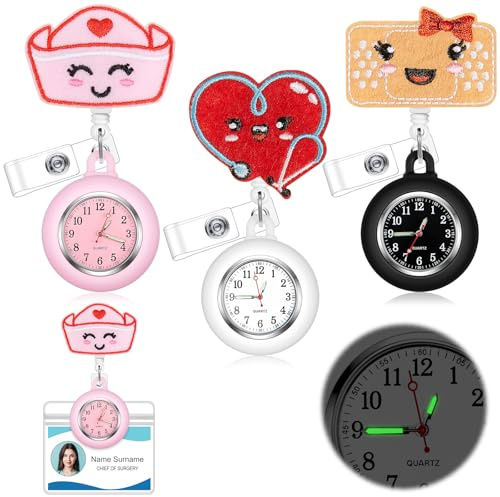 Dansydaisy 3 Set Clip on Nurse Watches Portable Woman Pocket Watch with Fob Badge Watch Glow in The Dark Second Hand Nursing Pocket Badge Gifts for Employee Nurses, Doctors