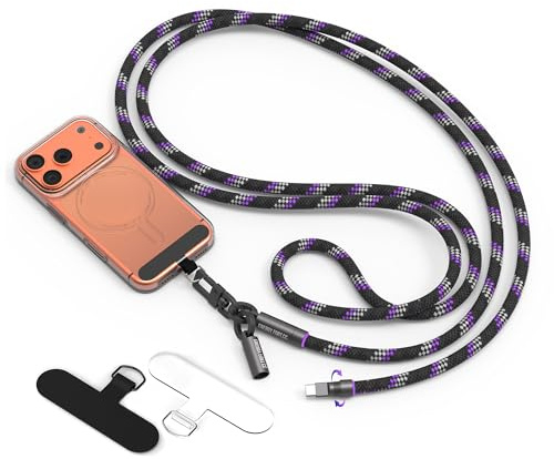 Crossbody Phone Lanyard Strap with Built-in 240W USB C Charger Cable for Samsung S25/24, iPhone 17/16/15 (More Type-C Device) Anti-Theft Necklace Lanyard Strap with Reflective Strip USB Cable (1.5m)