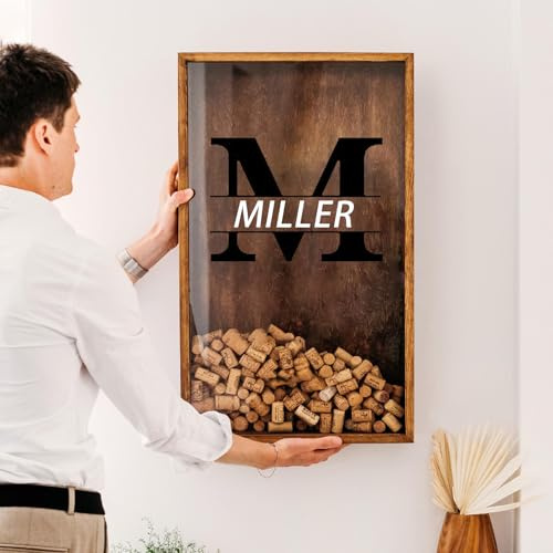 Personalisierte Weinkork-Schattenbox – individuelle gravierte rustikale Vitrine für Hochzeiten, Holz-Weinkork-Rahmen, Weinkorken, Sammlergeschenk für Einweihungsfeiern
