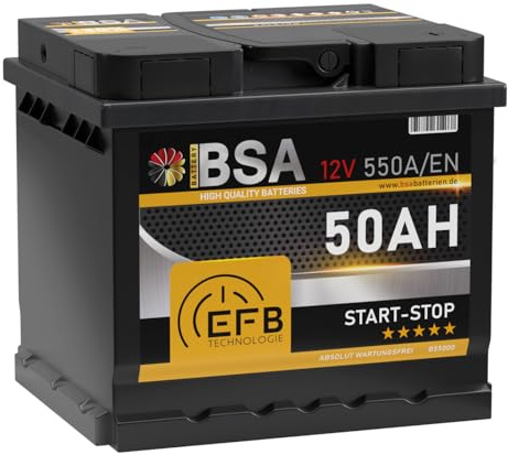 BSA EFB Batterie 50Ah 12V 550A/EN Start Stop Autobatterie ersetzt 45Ah 55Ah