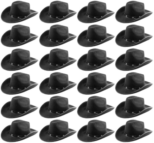 Eurovision Schwarze Cowboyhüte - 24 Stück Filz Cowgirl Hüte mit Stern - Fun Wild West Verkleidung Zubehör für Junggesellinnenabschiede, Festivals, Events & Gruppenkostüme