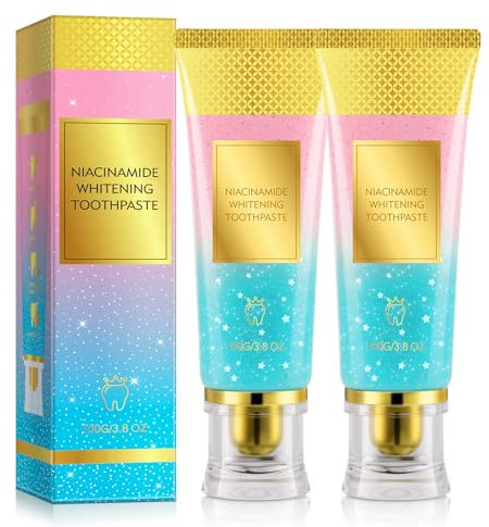 QUANHAO Pasta dental blanqueadora de niacinamida, paquete de 2, pasta dental blanqueadora intensiva de niacinamida, fortalece el esmalte dental, ilumina los dientes, cuidado de las encías, aroma