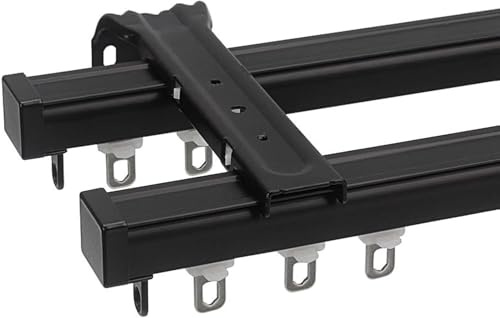 Aluminium-vorhangschiene, Wand-Decken-montierte Vorhangschienen, Für Vorhangschiene, Gerade Vorhangschiene, Gleitschiene, Krankenhausdecke, Schiene, Für Vorhänge, Doppe, Black(Side Mount), 1.8m/6ft