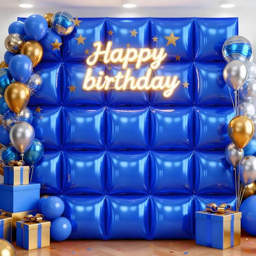 25Pcs Dark Blue Square Foil Balloons Wall Backdrop, Double Sided Metallic Foil Balloons Tunnel Arch Garland Kit for Photo Booth Birthday Wedding Graduation Halloween Party Decorations