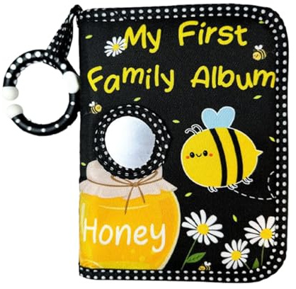 Krmoau Album Fotografico Morbido | Primo Album 'Infanzia,Libro Morbido in Tessuto con Specchio Sicuro per Foto 10x15 cm, Ricordo Familiare Essenziale per Bebè e Regalo Emozionante