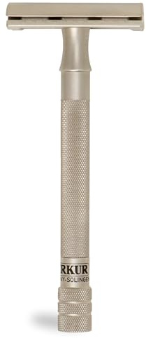 MERKUR Rasoir en acier inoxydable 23 en acier inoxydable satiné mat - Rasoir de qualité supérieure en trois parties avec coupe droite - Peigne fermé - Idéal pour le rasage humide - Fabriqué en