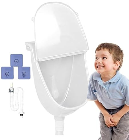 Urinoir sans eau avec tuyau, urinoir mural en plastique, déviateur d'urine anti-éclaboussures avec rainure profonde, urinoir for tout-petits, garçons, hommes, salle de bain, urinoir sans eau(White)