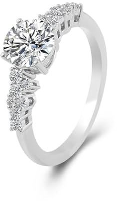 Freundschaftsringe Freundinnen, Freundschaftsringe Damen Rund mit Moissanit 18K Weißgold Größe 47 (15.0)