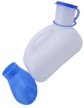 Veemoon Urinalflasche mit Deckel für Männer und ergonomisch geformt für Männer und aus PE bruchsicher und druckfest 1000ml für Senioren und Patienten zu Hause