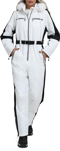 BenBoy Womens Snow Ski Suit Snowsuits Winter Warm Outdoor Snowboard Bibs Jumpsuits Waterproof Removable Collar Coat,HXK9196W-White-L