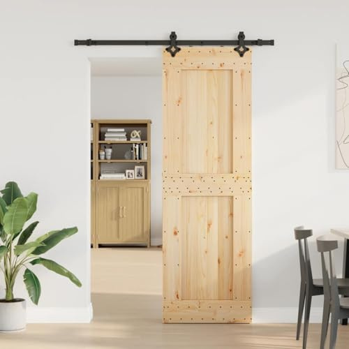 Hoodmeel Porte Scorrevoli, Porta, Porte Interne, Porte Scorrevoli da Interno, Porta Scorrevole con Set Hardware 70x210 cm in Legno Massello Pino