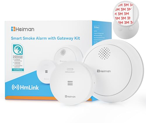 Heiman Detector de Humo Inteligente con Gateway y Control por App, Batería de 10 Años, Q-Label y EN 14604, Detector de Humo Inalámbrico Interconectado con Soporte Magnético, Alarma de Humo Smart Home