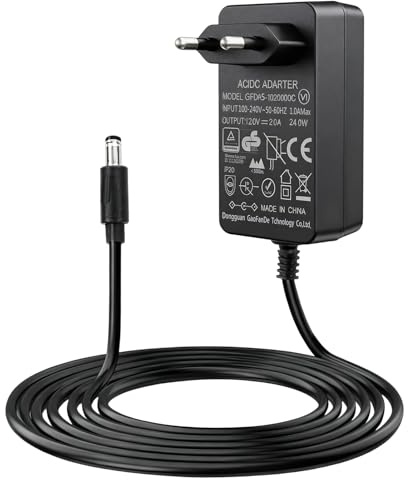 Alimentador 24W 2A 12V Adaptador de Corriente Fuente de Alimentación CA CC | 5,5 mm x 2,5 mm para Altavoces Bandas LED Routers Cámaras CCTV Discos Duros Transformador Seguro con Cable de 1,5 m