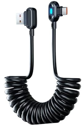 Câble de charge spiralé | Rétractable Lumineux – Câble de charge lumineux de type C – pour automobile, remorque, camion, berline, pick-up pour homme, femme, mari, fils, fille, famille, amis