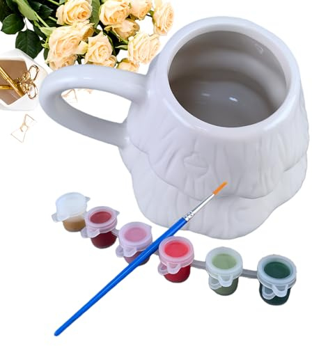 Tasse en céramique – Kit de peinture d'arbre de Noël à faire soi-même, ensemble de tasses à colorier créatif avec peintures et outils pour et adultes, cadeau amusant pour les fêtes, la