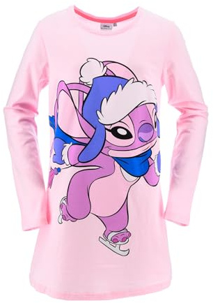 Disney Stitch Camicia da Notte Bambina Ragazza 10-16 Anni – Nightdress Rosa 100% Cotone Stampa Fronte e Retro – Manica Lunga – Licenza Ufficiale Idea Regalo Teenager [20016 Rosa - 12 Anni]