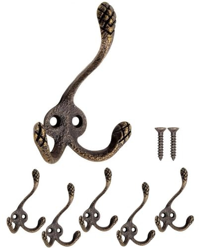 Nidoul 5er Kleiderhaken & 10 Schrauben Set, Kleiderhaken Garderobenhaken Vintage für Kleider, Hüte & Handtücher Garderobenhaken Vintage, Wandhaken Garderobe, Bronze