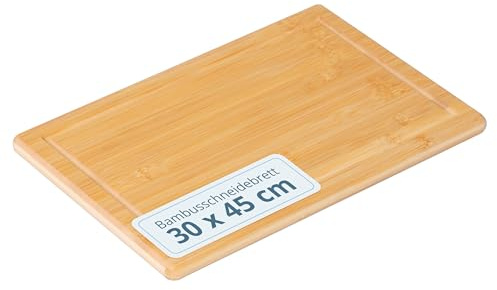 Relaxdays Tabla de Cortar de bambú con Canal para jugos, Antideslizante, 30 x 45 cm, Natural
