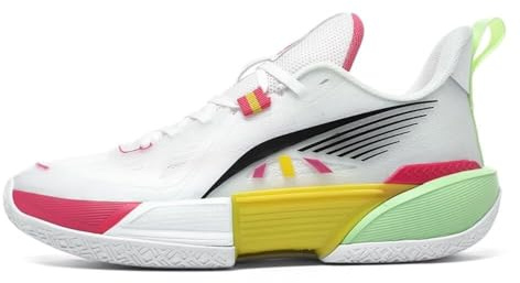 Basketbollskor for män andas, slitstarka, stötdämpande fashionabla sportfritidsskor Skor för promenader(White,42 EU)