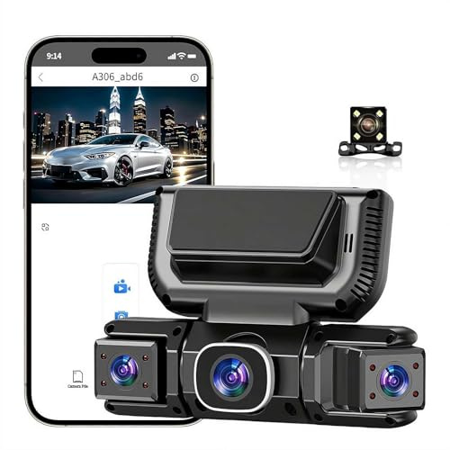Videoregistratore DVR per auto a 360°, WiFi a 4 canali, telecamera FHD 1080p, telecamera anteriore e posteriore, modalità parcheggio, registrazione in loop, visione notturna, DashCam ricaricabile