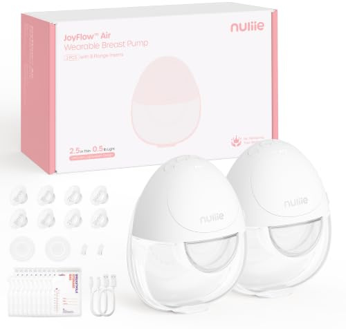 Nuliie JoyFlow Air Milchpumpe Elektrisch tragbare, Ultradünn & Leicht, Elektrische milchpumpe freihändig, 3 Modi & 12 Stufen, 27 mm Flansch mit 15/18/21/24 mm Einsätzen (2 Packs, Weiß)