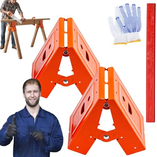 Heavy-Duty Sawhorse Bracket with Down Clamp, Heavy-Duty Sawhorse Bracket with Down Clamp, Saw Horse with Anti-Slip Gripping Teeth, Professional-Grade Workshop Essential, Easy to Use (1Set)