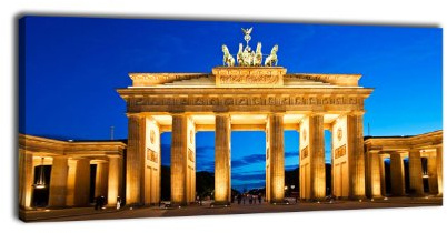 wandmotiv24 Leinwandbild Panorama Nr. 119 Brandenburger Tor 100x40cm, Bild auf Leinwand, Berlin, Mauer, Deutschland
