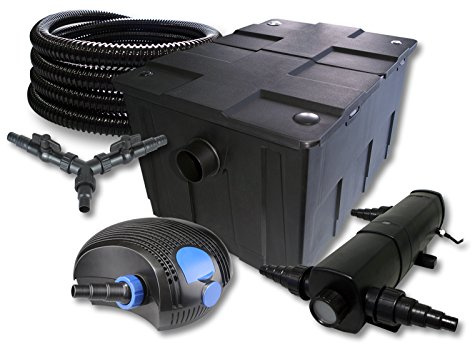 SunSun Kit complet: CBF-550 Filtre de bassin jusqu'à 60000 L Biologique, CTF-12000 pompe de filtration 12000l/h 100W, CUV-224 lampe uv UVC Clarificateur avec 24W, 25m Tuyau 25 mm, Y-distributeur