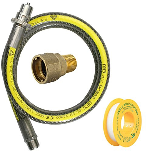 SPARES2GO Universal Oven Cooker Gas Supply Hose, PTFE Pipe Tape & Connector Joint (3ft 1/2 inch, Straight Bayonet, BS EN14800 CE)