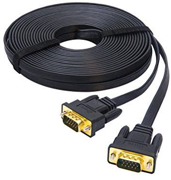 DTech Cable VGA plano ultrafino de 10 m de largo para monitor de computadora, macho a macho, conector de 15 pines, cable SVGA estándar, color negro