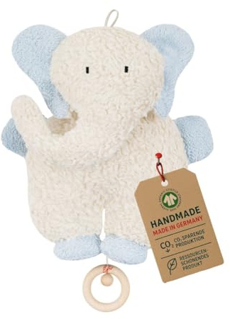 Efie Bio - Spieluhr Elefant hellblau - kontrolliert biologischer Anbau (organic) - Made in Germany - GOTS zertifiziert – nachhaltig - Melodie (Sandmann, lieber Sandmann)