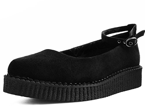 T.U.K. Shoes Black Pointed Ballet Ankle Strap Creeper Sneaker Flats for Women | US Women 10