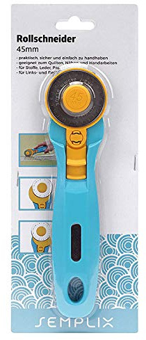 SEMPLIX Rollschneider Maxi 45 mm, mit Schutzmechanismus, zum Nähen und Handarbeiten, für Stoffe/Leder/Papier (blau)