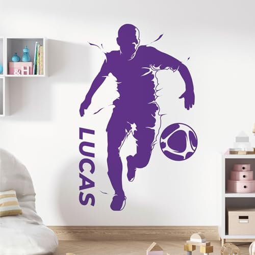Wandtattoo / Wandaufkleber, personalisierbar, Motiv Laufender Fußballer / Fußballspieler, Violett