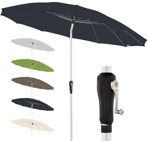 Doppler Sonnenschirm Crank Asia Ø 250cm, Anthrazit, Kurbel, UV-Schutz 50+ | Runder Gartenschirm, Polyester, Aluminium-Gestell, Auto Tilt – automatisches Neigen per Kurbel