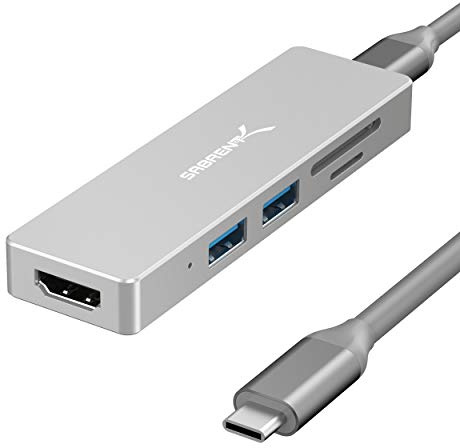 SABRENT Adaptador USB C, hub USB C 3.2, Distribuidor USB múltiple 5 en 1, extensión USB c con 4K HDMI @30Hz, 2 USB 3.2, Lector de Tarjetas SD/Micro SD, para PS5, PC, MacBook (HB-HUCR)