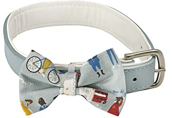 Cath Kidston hundfluga krage, justera hundhalsband i läder med bomullsfluga – 26–32 cm