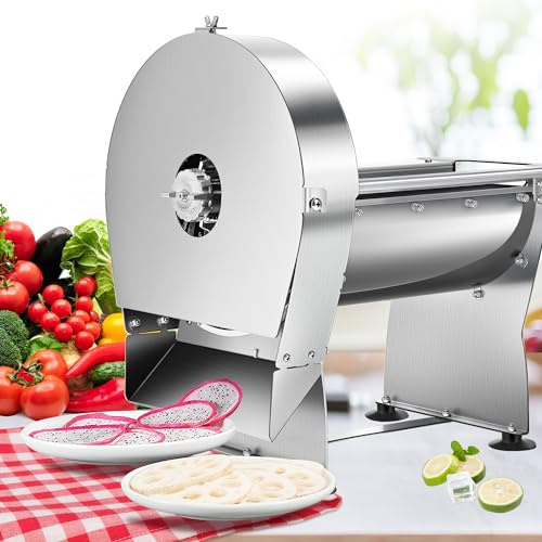 NEWTRY Elektrische Gemüseschneider 0-10mm Gastro Küche Edelstahl Schneiden | Einstellbare Schnittstärke, leistungsstarker Motor, hohe Effizienz, robust, leicht zu reinigen, für Catering, Restaurants