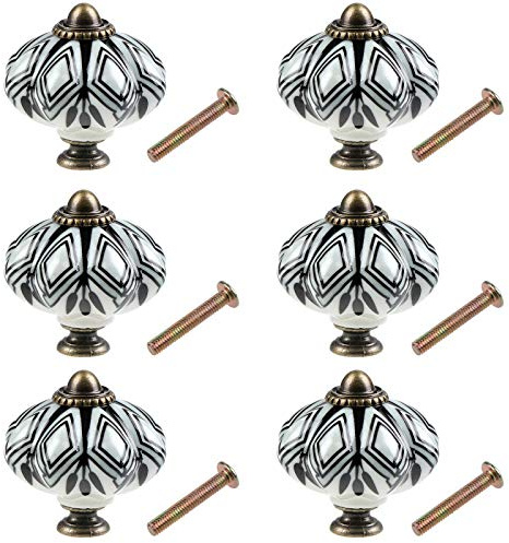 AusseL 6PCS Ceramic Cabinet Knobs, Vintage Drawer Pulls, Antique Pumpkin Kitchen Cupboard Handles, Round Furniture Door Hardware