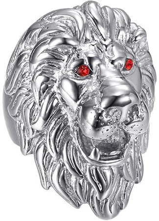 BOBIJOO Jewelry - Enorme Lourd Bague Chevalière Homme Tête de Lion Voyageur Acier Inoxydable Yeux Rouges Rubis - 58 (8 US)