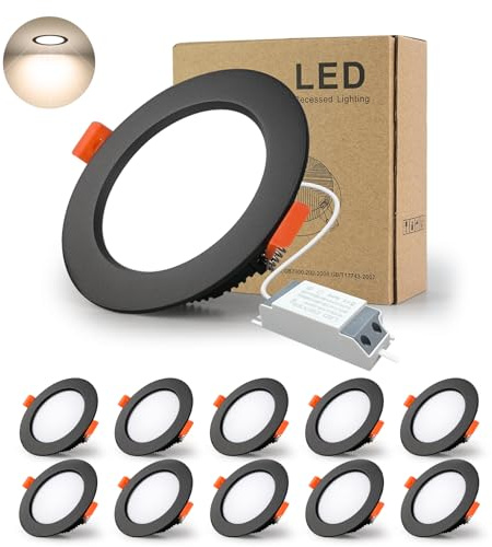 BAGZY LED Einbaustrahler 230V Schwarz Spots Flach 5W 230V IP44, 500 Lumen 10er Set Natürliches Weiß 4000K Ausschnitt 70-80mm,CRI 80,Einbauleuchten Decken Spot,für Schlafzimmer Badezimmer Wohnzimmer