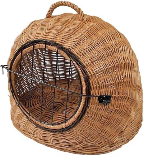 Transportkorb aus Weide für Tiere Braun Gr. M 50x40x45 cm abnehmbares Metall-Gitter