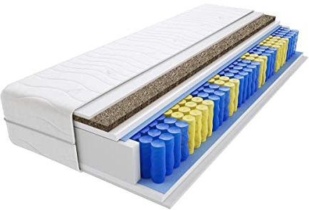 Godre Nepal Gras Max 9-Zonen Federkernmatratze 70x200 cm, Härtegrad H3 & H4 -mittelhart/hart, Schaumstoff & Seegras - mit gestepptem Bezug - Matratze, 23 cm Höhe, Hypoallergen