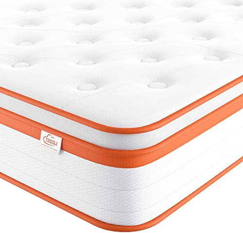 TeQsli Double Mattress 4FT6, 10 Inch Gel Memory Foam 7 Zone Orthopedic Double Mattress Pocket Sprungs Wave Memory Foam Hybrid - Medium Firm - Motion Isolation 135x190x25 cm
