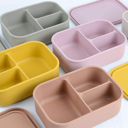 Silicone Bento Box | Divided Lunch Box by Aloonii | Food Storage Container | Suitable for Kids and Adults (Taupe)