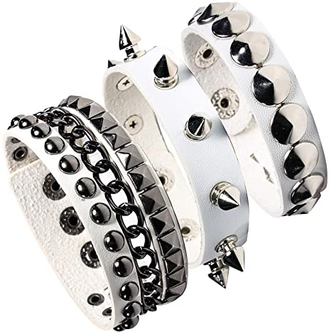 Eigso Gothic Punk Nietenarmband breites Armband PU Lederarmband für Damen und Herren Rock Biker